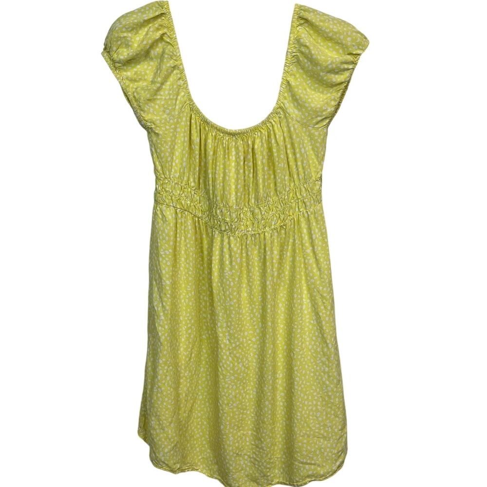 Billabong Yellow White Polka Dot Puff Sleeve Mini Dress Women’s Medium